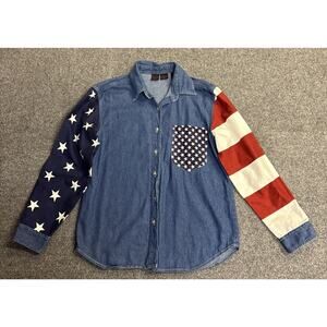 Quizz Again & Co. Women's Button Down Denim Patriotic USA Top, Size Medium